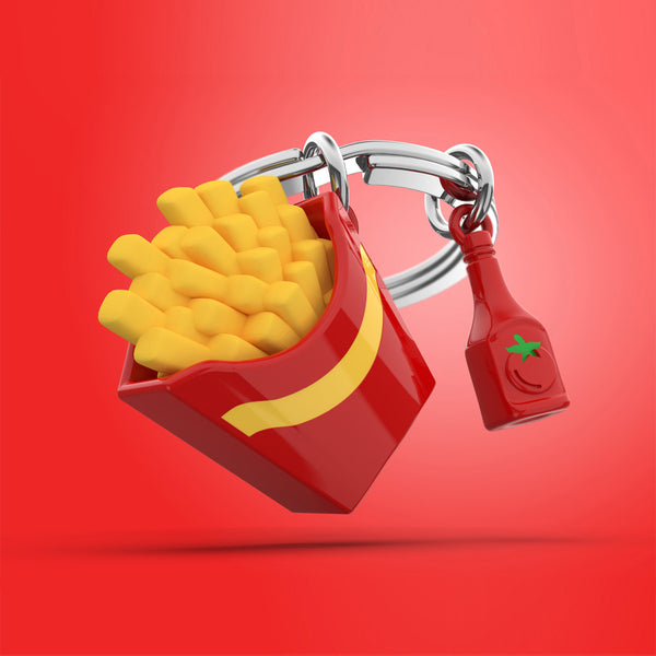 Keychain French Fries with Ketchup Bottle