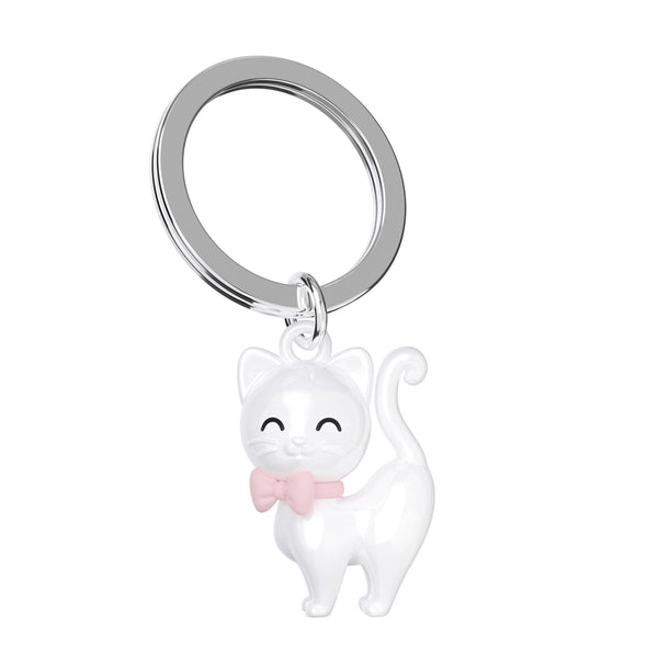 Keychain White Kitty Cat with Pink Bowtie