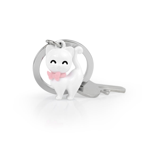 Keychain White Kitty Cat with Pink Bowtie