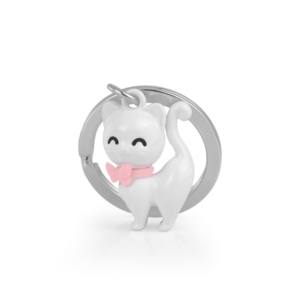 Keychain White Kitty Cat with Pink Bowtie