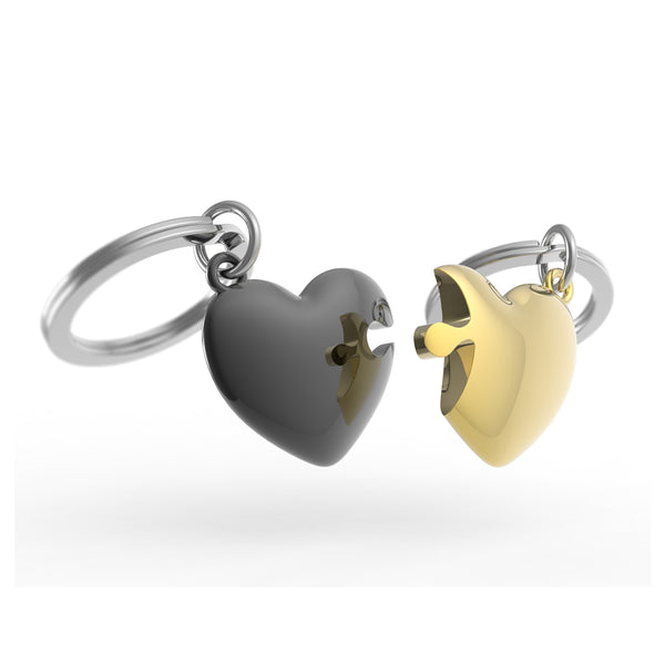Keychain Valentine Puzzle Heart Gold & Grey