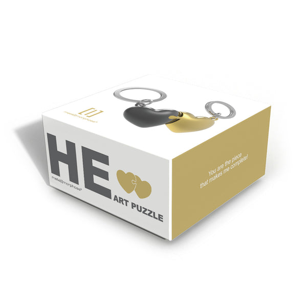 Keychain Valentine Puzzle Heart Gold & Grey