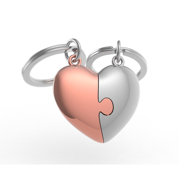 Keychain Valentine Puzzle Heart Rose Gold & Silver