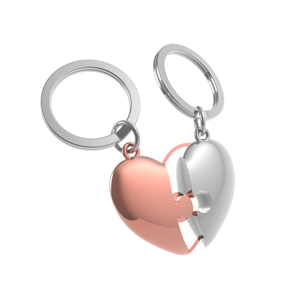 Keychain Valentine Puzzle Heart Rose Gold & Silver