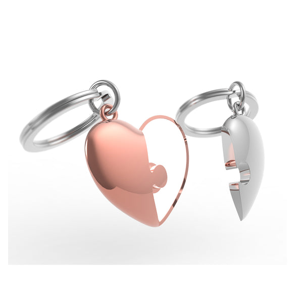 Keychain Valentine Puzzle Heart Rose Gold & Silver