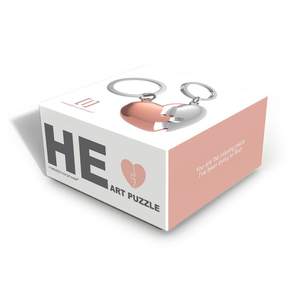 Keychain Valentine Puzzle Heart Rose Gold & Silver