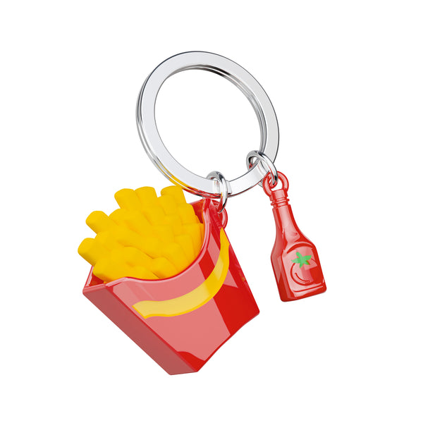 Keychain French Fries with Ketchup Bottle