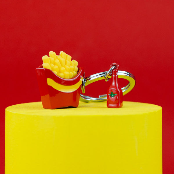 Keychain French Fries with Ketchup Bottle