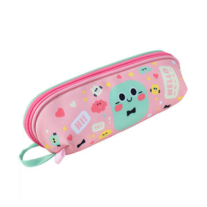 Kawaii Character Pencil Case In Dual Colour Blue & Pink