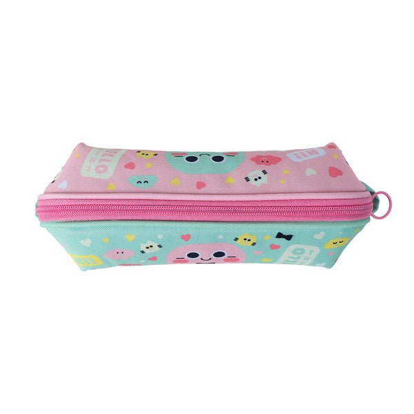 Kawaii Character Pencil Case In Dual Colour Blue & Pink