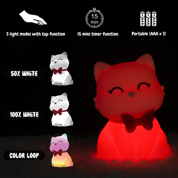 Dhink Cute Silicone Kitty Cat Colour Changing Night Light With 15 Mins Timer