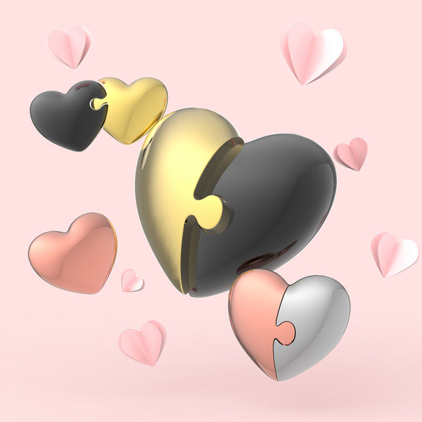 Keychain Valentine Puzzle Heart Gold & Grey